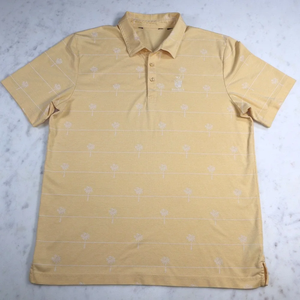 Travis Mathew Marbella Mens Yellow Palm Tree Stripe Golf Polo Shirt